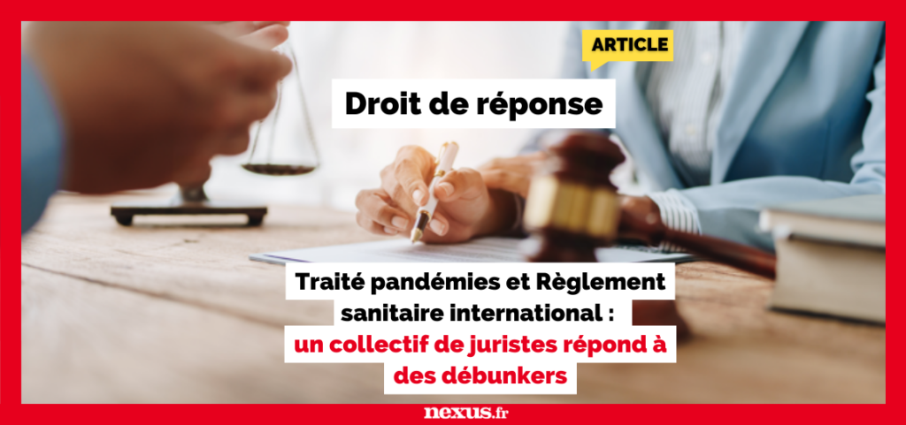 Traité pandémies et Règlement sanitaire international : un collectif de juristes répond à des débunkers (Droit de réponse)
